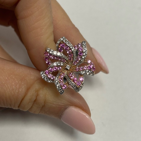 Suzy Levian Sterling Silver Pink Sapphire Created White Sapphire Floral Ring NWT - Picture 3 of 7